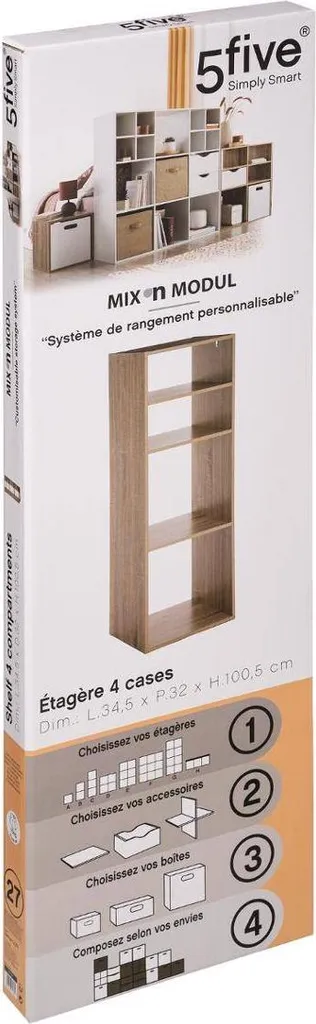 Étagère bois 4 compartiments Mix n Modul 5 Five Simply Smart effet chêne