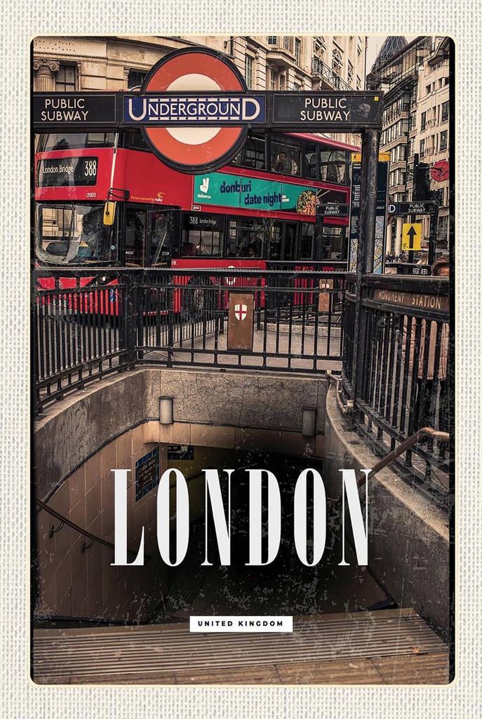 vianmo Holzschild 18x12 cm London England Underground Train Bildmotiv Reisemotiv Abenteuer Reisen
