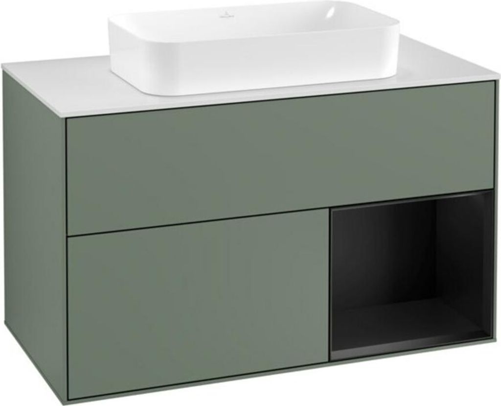 V&B Waschtischunterschrank Wandbeleuchtung Finion 100, Pl w m, Rg re bla m Lac, Oli. m Lac