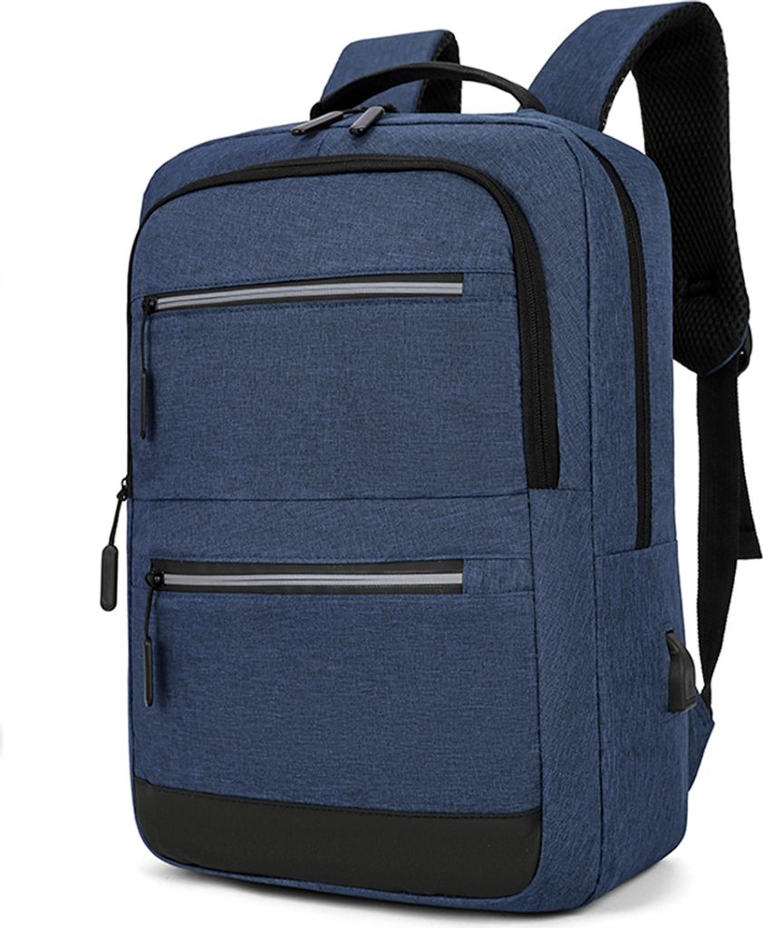 15,6-Zoll-Laptop- und Tablet-Rucksack, mehrere Taschen, reflektierendes Streifendesign, USB-Ladeanschluss, Blau