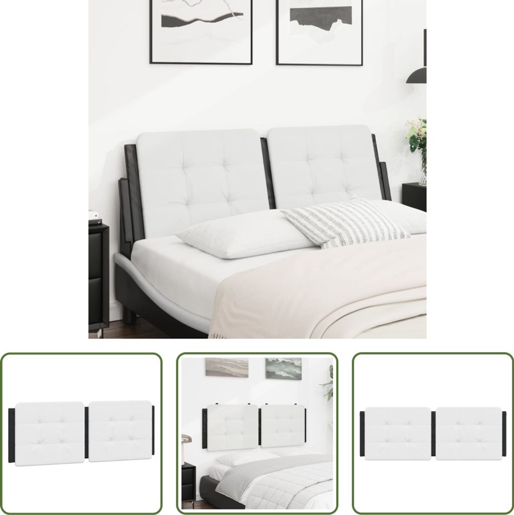 The Living Store Kopfteil-Kissen Weiß und Schwarz 140 cm Kunstleder