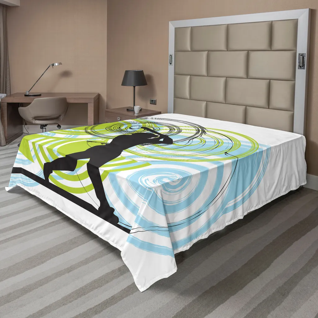 ABAKUHAUS Lenzuolo da baseball, figura di giocatore di baseball con la sua mazza Wild Pitch Fast Win Do It, lenzuolo morbido e confortevole per un letto decorativo 1 pezzo 275 cm x 260 cm, verde blu nero
