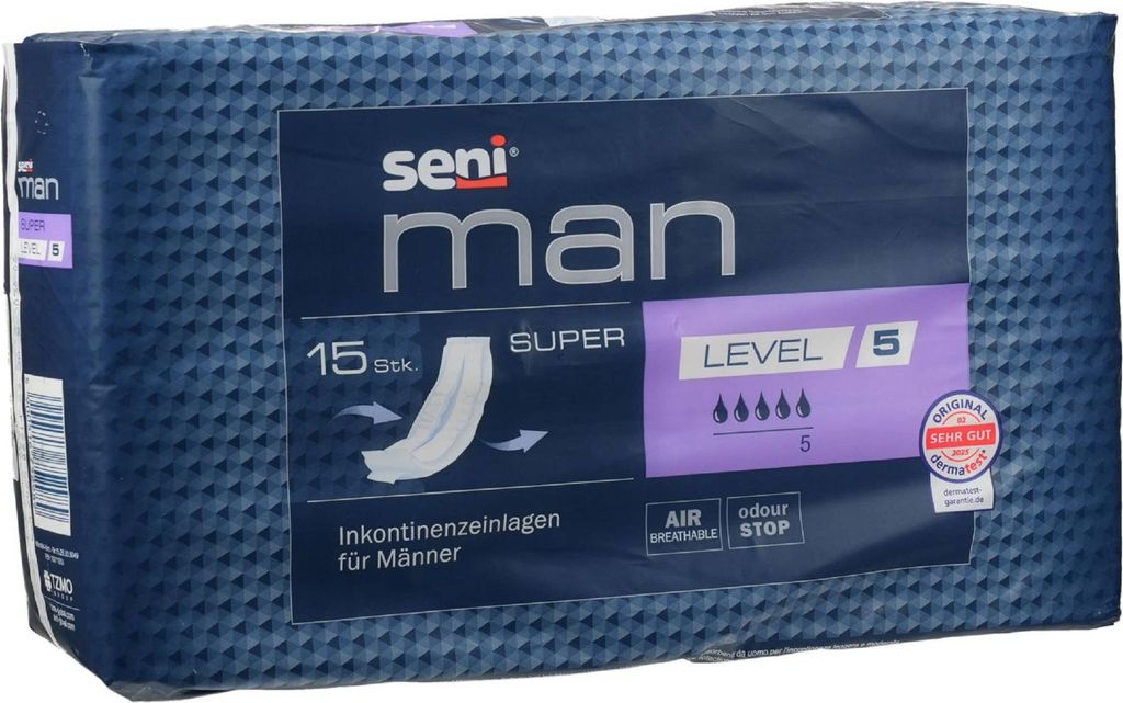 A package of incontinence pads for men.
