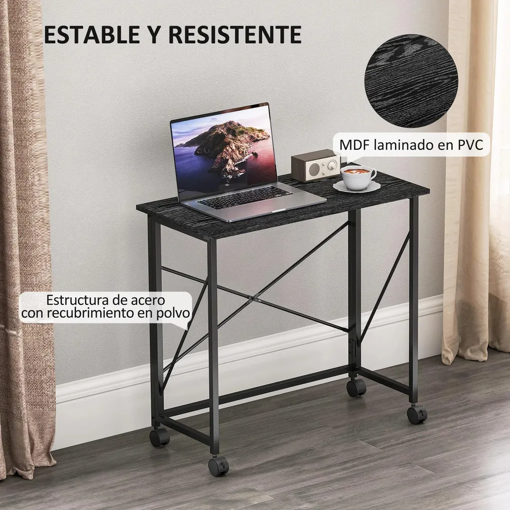 Table d'ordinateur pliable noire 80x40 cm - Bureau d'appoint mobile bois - 5