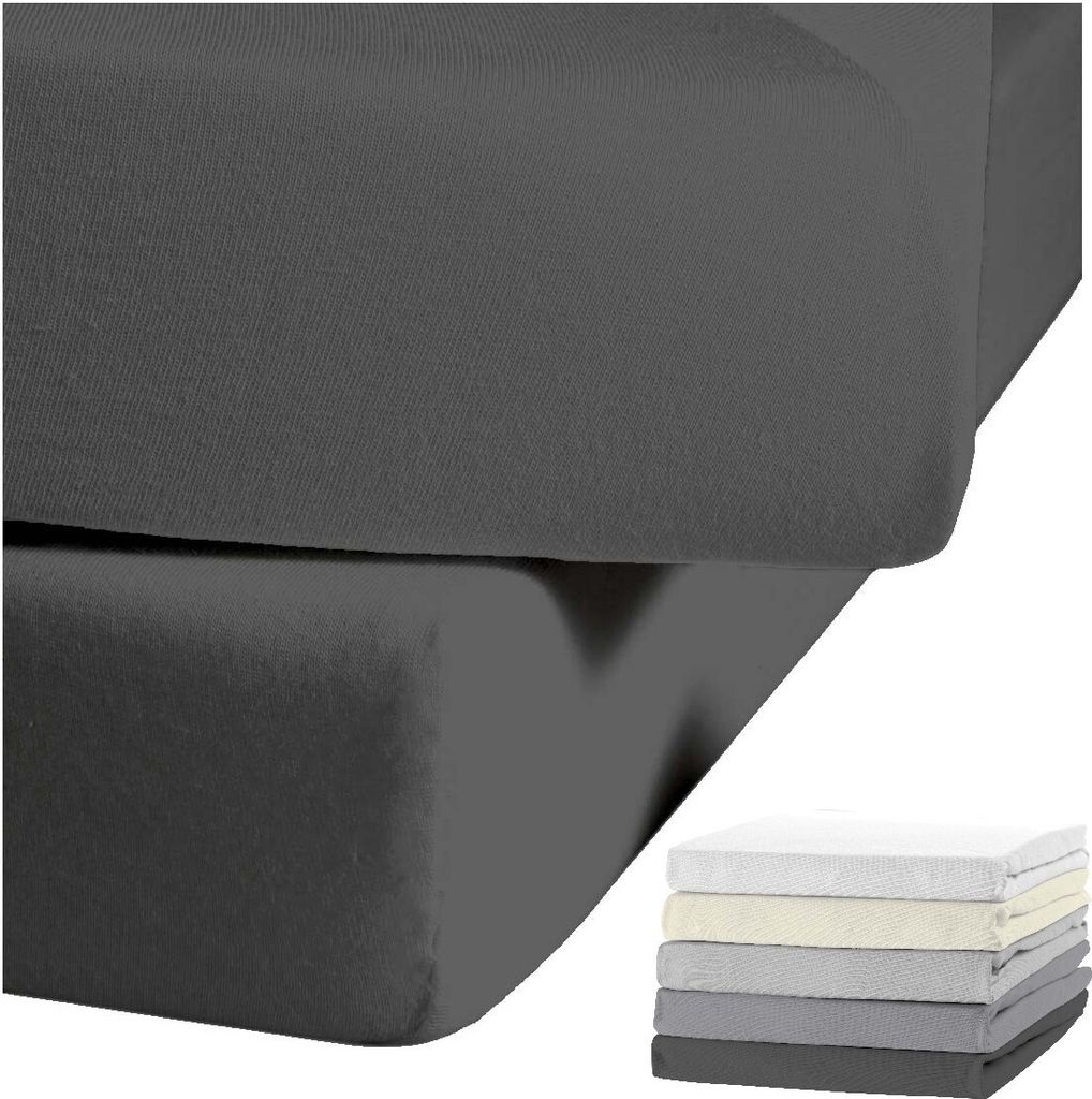JACK by Kaeppel Biber Spannbettlaken Rundgummi Baumwolle Spannbetttuch 90x190-100x200 / 140-160x200 / 180-200x200 cm, Farbe:Anthrazit, Größe:140x...