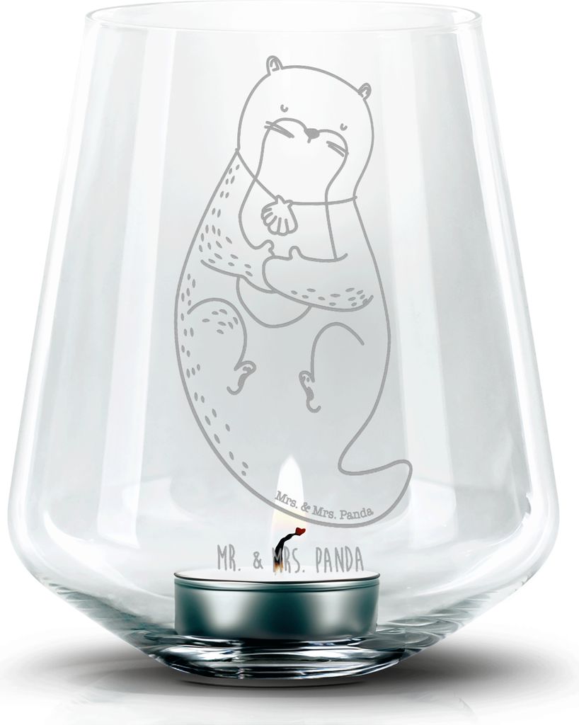 Mr. & Mrs. Panda gravur glas Otter Muschel - Transparent - Geschenk, Träumen, Kerzenhalter, Seeotter, Teelichthalter, Laterne, Motivation, Windlic...
