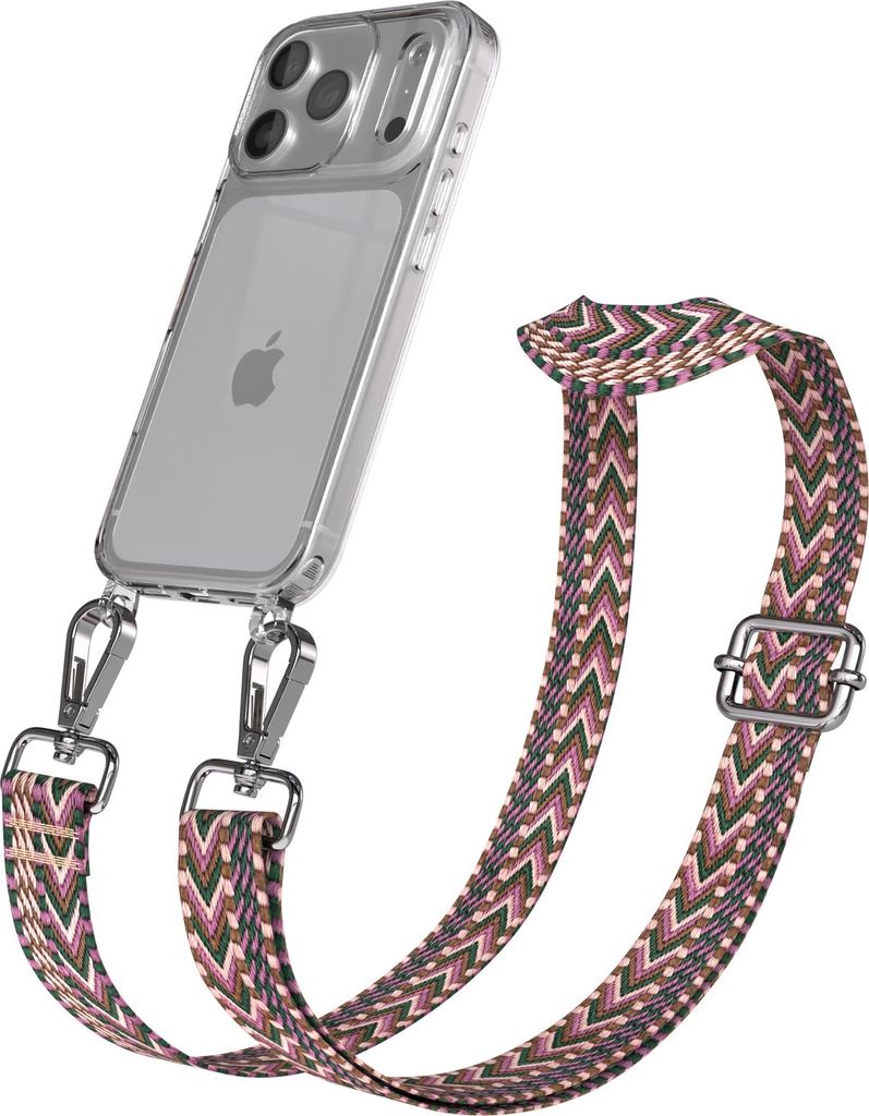 EAZY CASE Handykette - Verstellbarer Trageriemen kompatibel mit Apple iPhone 17 Pro, Handykordel mit transparenter Silikon-Hülle, Band in Lila