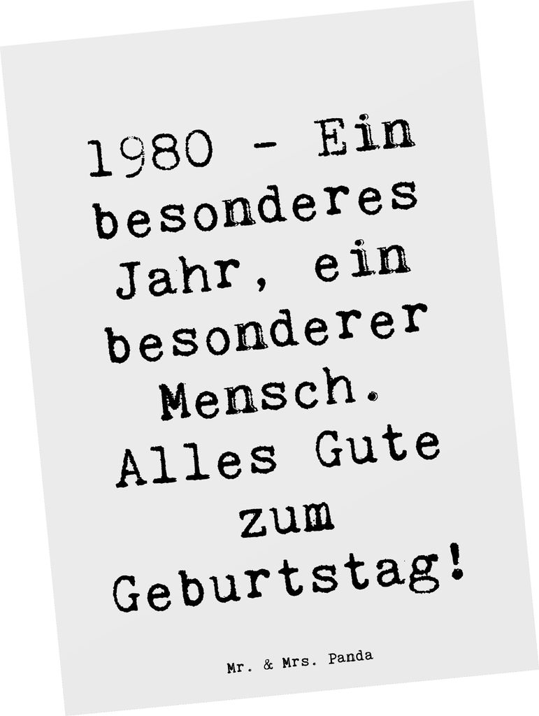 Mr. & Mrs. Panda Postkarte Spruch 1980 Geburtstag - Weiß - Geschenk, besondere Geschenke, Geburtstagsgeschenk, Ansichtskarten, Happy Birthday, fei...