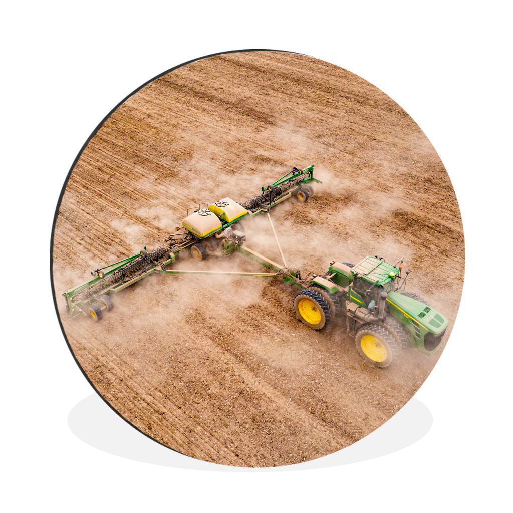 MuchoWow Aluminium Wandkreis Traktor - Feld - Bauernhof - Landwirt - Grün Ø 90 cm Wanddeko Modern Wohnzimmer - Mauerkreis - Wandbilder - Runde ...