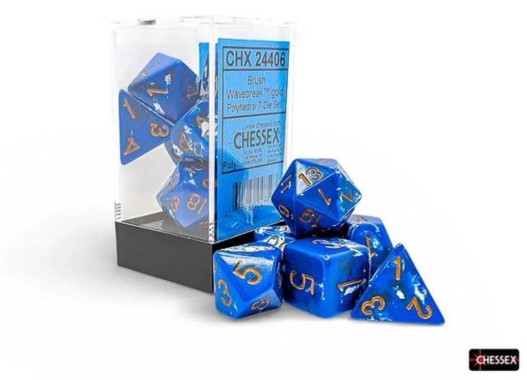 Dés polyédriques Chessex Wavebreak Gold, set de 7 pièces pour rôlistes