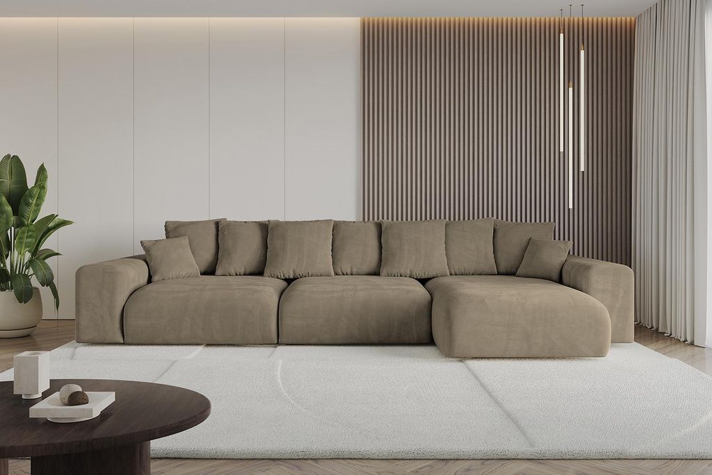 Ecksofa mit Schlaffunktion und Bettkasten ESKAR-L2 - 364x176x72 cm Braun - Corner Sofa Bett Eckcouch Couch L-Form Schlafcouch Ausziehbar Wohnlandsc...