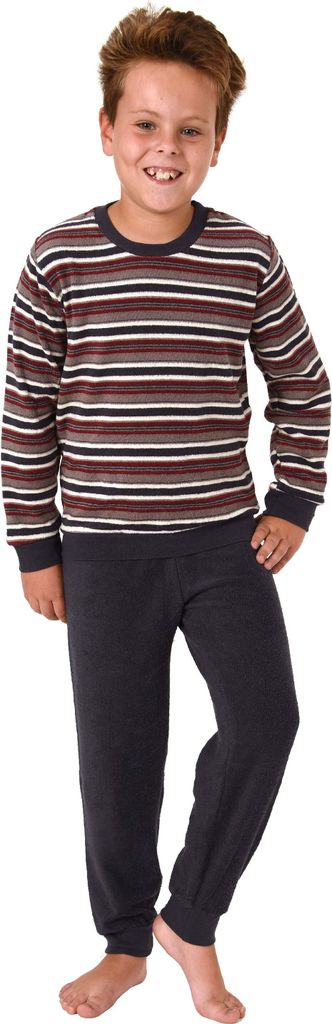 Jungen Frottee Pyjama Schlafanzug langarm mit Bündchen - Oberteil gestreift - 291 13 576 ; anthrazit , 146