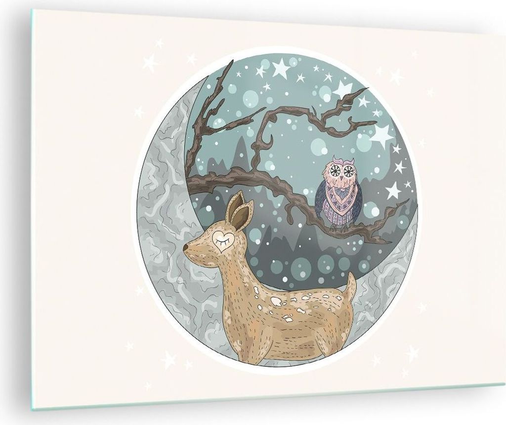 Bilder auf glas - Tiere Nacht Mond Eule - 70x50cm - Glasbilder - Wandbilder - Kunstdruck - zum Aufhängen bereit - Wanddekoration aus Glas - Glas B...