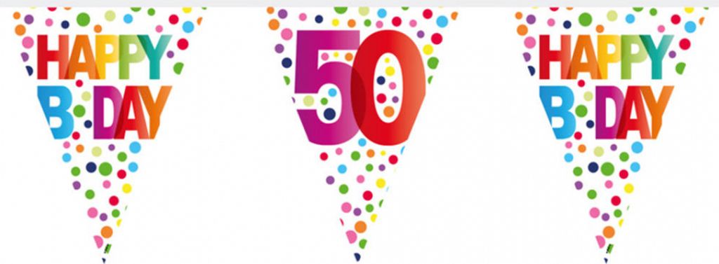 Bunte Happy Birthday Wimpelgirlande zum 50. Geburtstag 10m