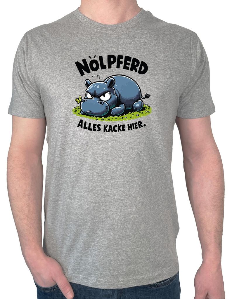 Huuraa Herren T-Shirt Nölpferd, alles kacke Nilpferd M Sport Grey Bio Baumwolle Fairtrade Herrenshirt Geschenkidee