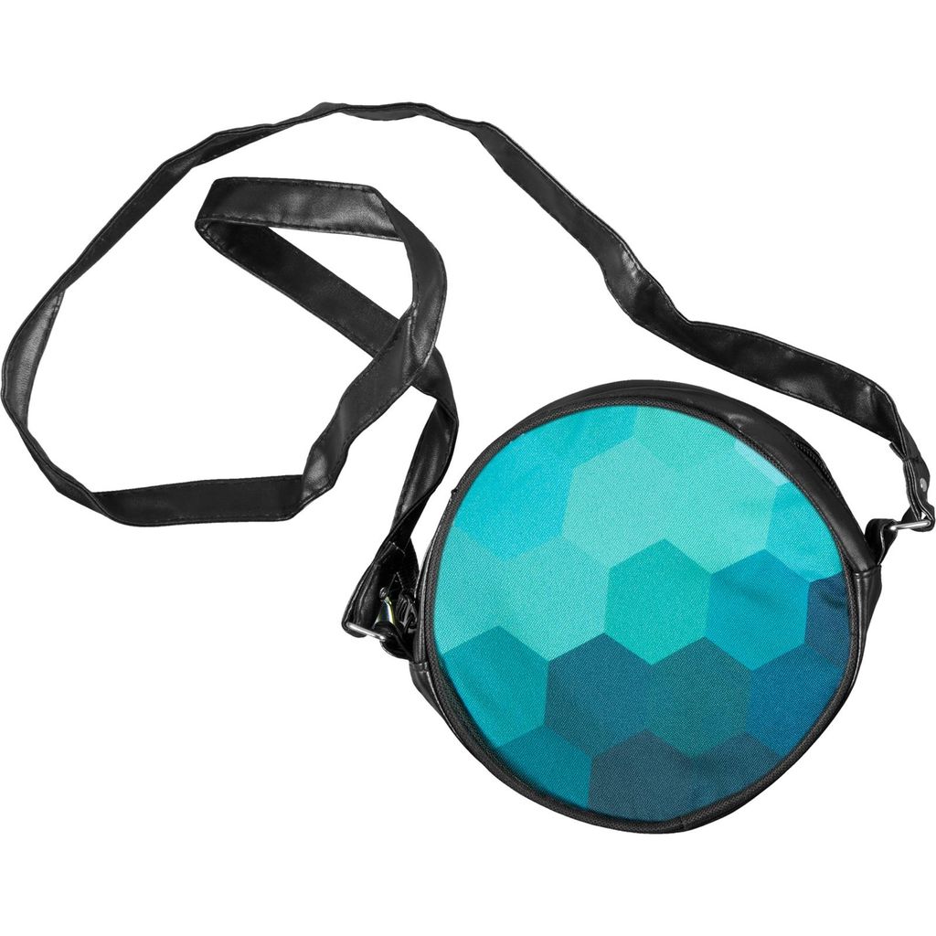 cosey - Runde Kunstleder Damen Umhänge Tasche mit Print Design - Hexagon Blau