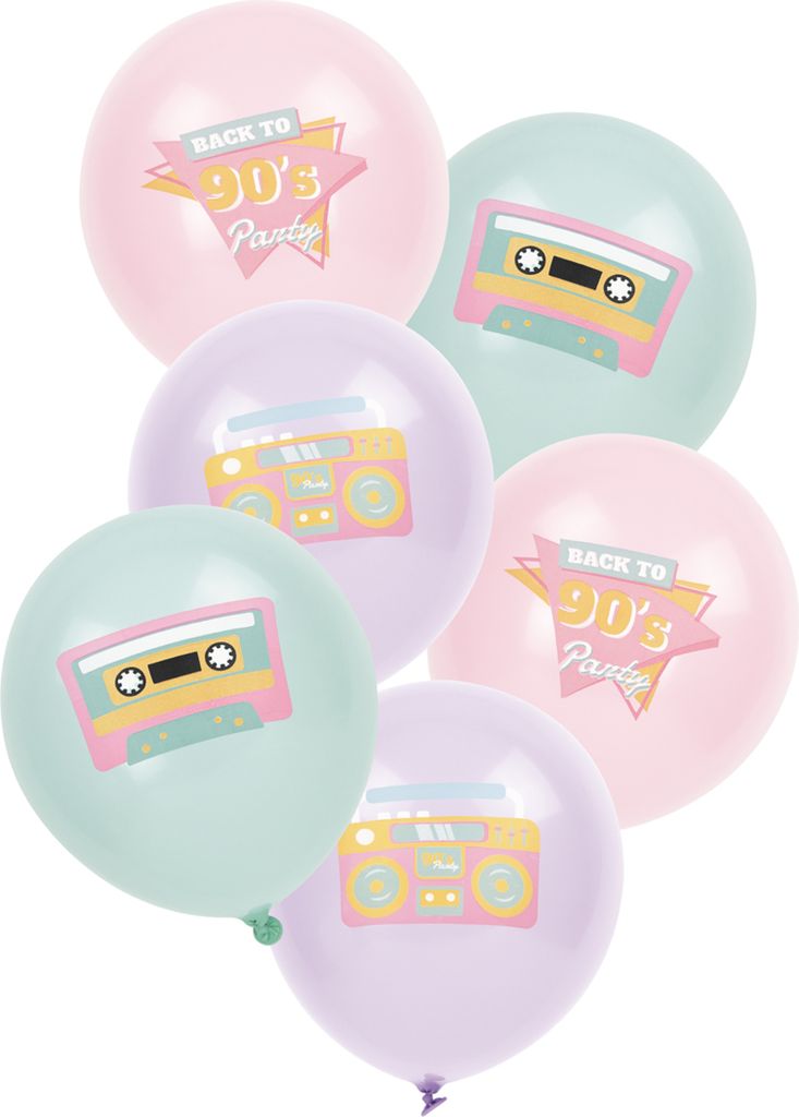 6 Latexballons 90er Jahre pastell -