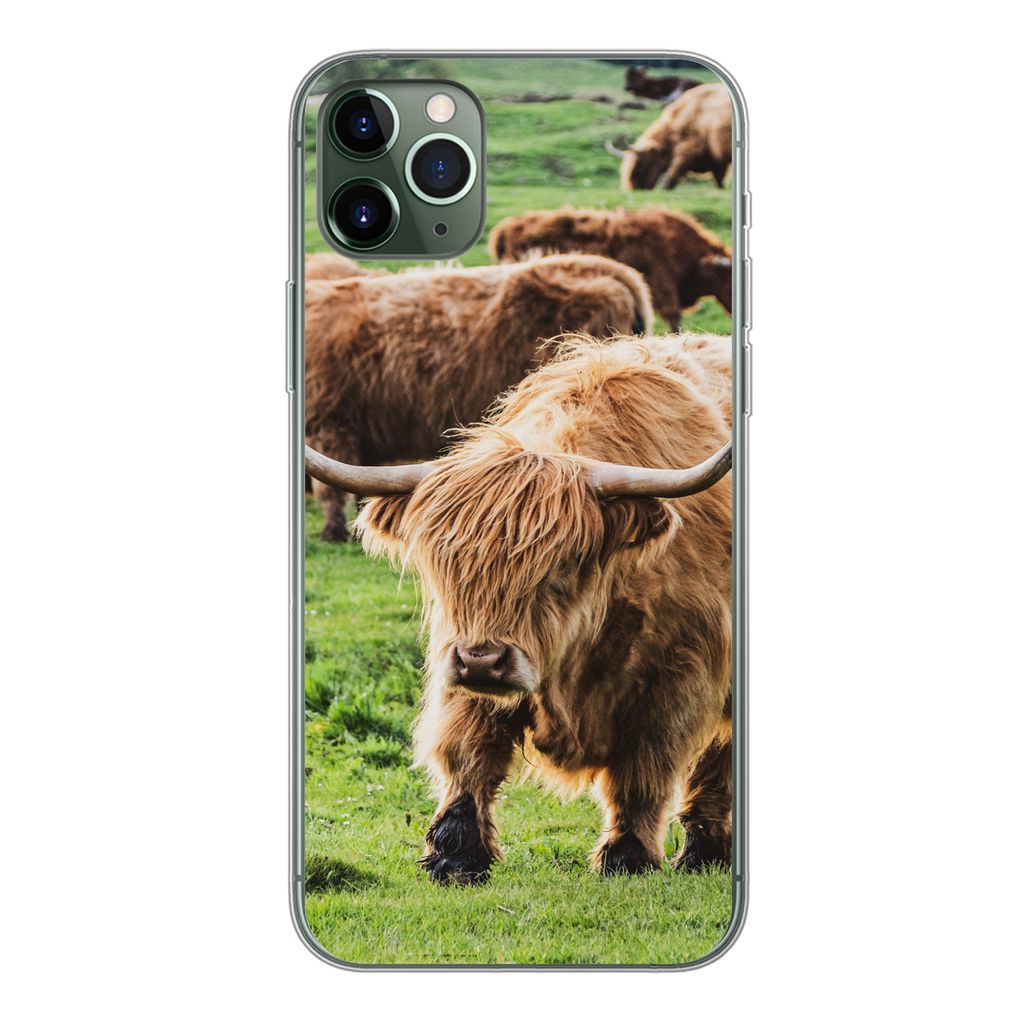 MuchoWow Handyhülle Schutzhülle Hülle für iPhone 11 Pro Max Schottische Highlander - Tiere - Gras Silikon Softcase Handy Hülle - Schutz