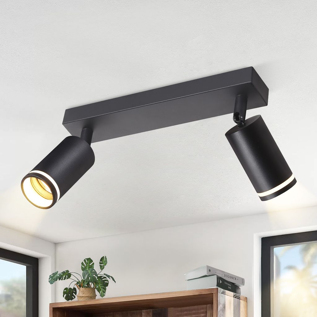 ZMH LED Deckenstrahler 2 Flammig Schwarz GU10 Schwenkbar Wandstrahler Metall Deckenspots Flur Wohnzimmer Küche Schlafzimmer