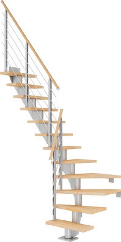 Pertura Mittelholmtreppe Malva Buche Leimholz Perlgrau 1/4 gewendelt unten links/rechts 75 cm 11 Stufen / 12 Steigungen