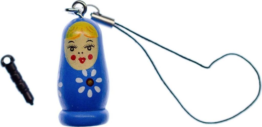 Matroschka Babuschka Handyanhänger Anhänger russische Puppe Holz Bell blau