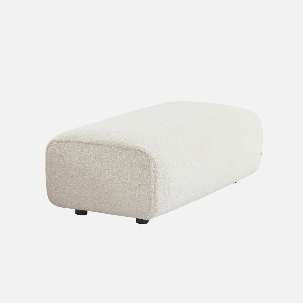 sweeek - Sitzhocker, Fußhocker mit Bouclébezug für 2-Sitzer Ecksofa Wallas - Creme