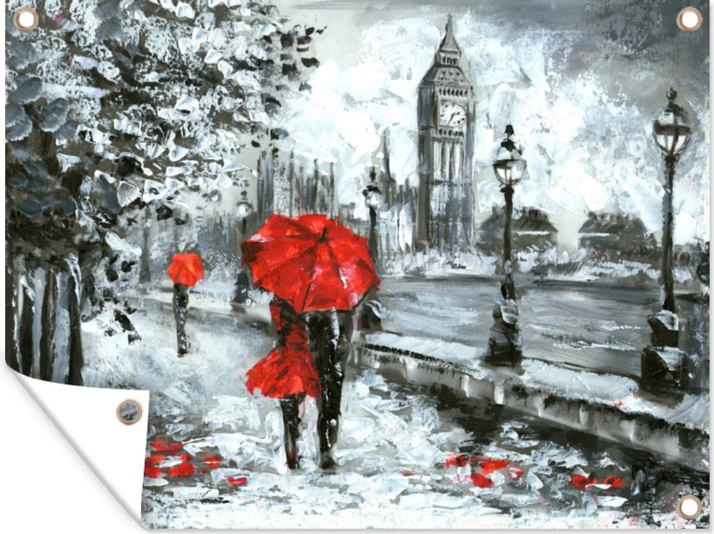 MuchoWow 120x90 cm Outdoor-Poster Gartendeko Sichtschutz Garten Poster für den Garten Gemälde - Regenschirm - Öl