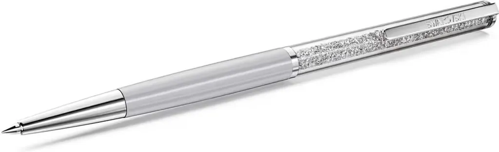 Stylo bille de luxe Swarovski Silk Blanc et Chrome - Écriture Prestige