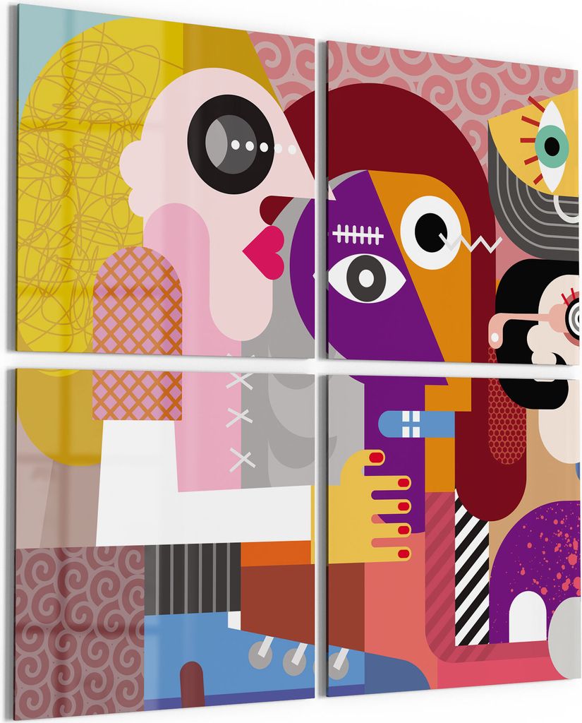 DEQORI Glasbild Echtglas 4x50x50 cm 'Hund zwischen Menschen' Wandbilder XXL groß