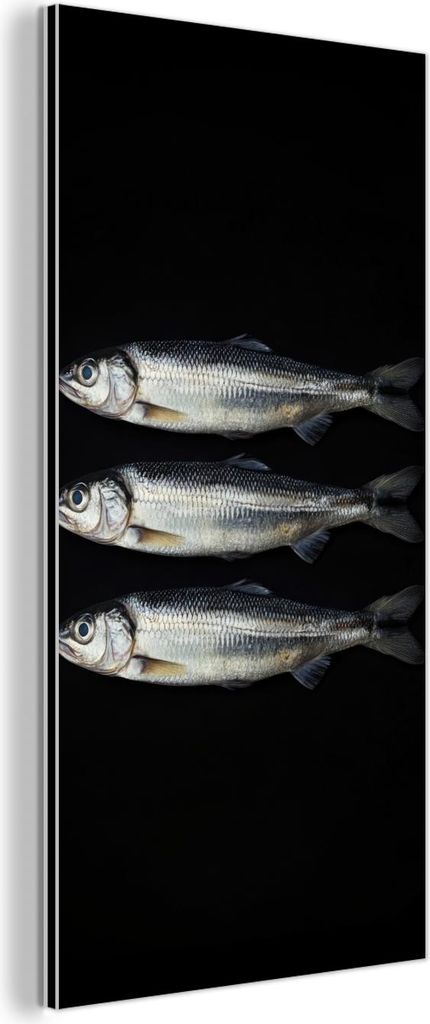 MuchoWow Wanddekoration Metall Metallbild Wandkunst 40x80 cm Hering - Fisch - Schwarz MuchoWow Aluminium Gemälde - Wanddekoration - Industrial