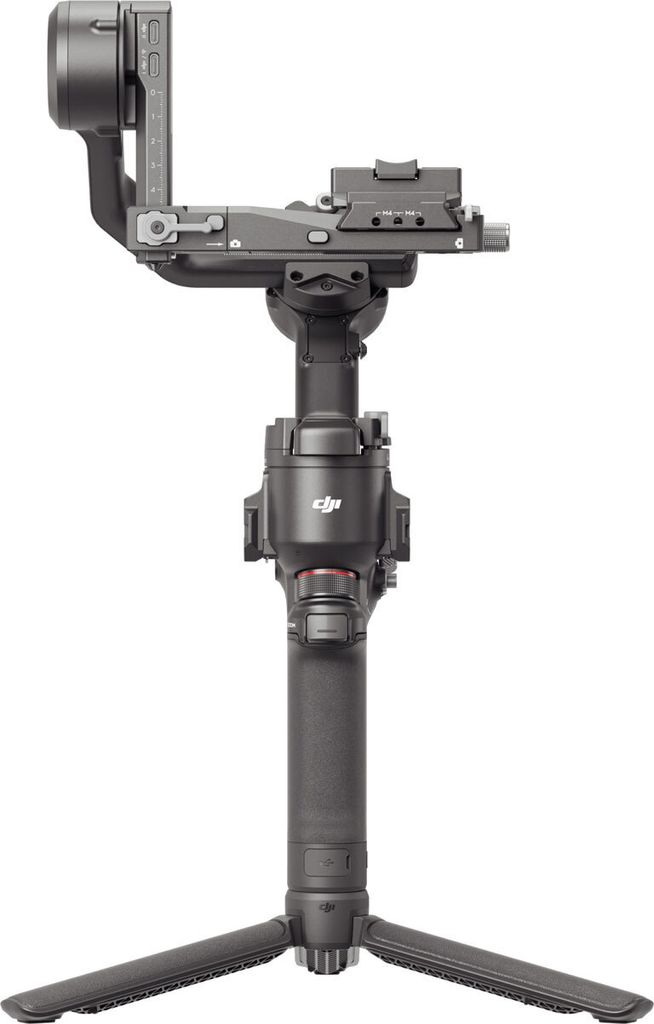 A black camera gimbal stabilizer with a tripod base, shown against a white background.