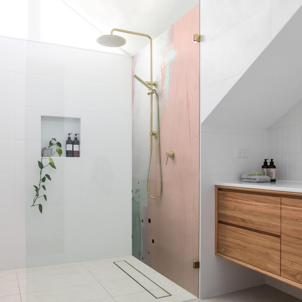Duschrückwand originell selbstklebend - 0.35 mm Wandpaneel wasserfest Design rosa Abstrakt Badrückwand fugenlos Smart matt 100x190 cm
