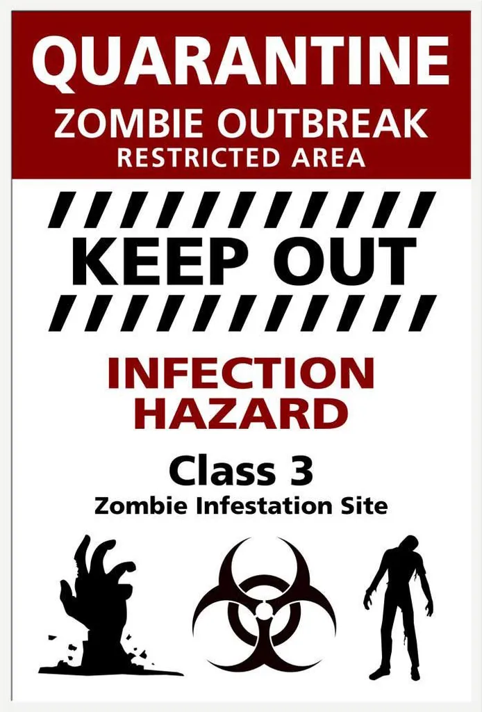 Déco Murale Zombie : Affiche Alerte avec Cadre Blanc et Vitre Acrylique
