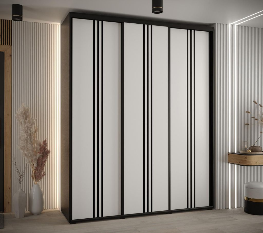 Kleiderschrank ASIRI 6 - 200/60 cm, schwarz/weiß/schwarz