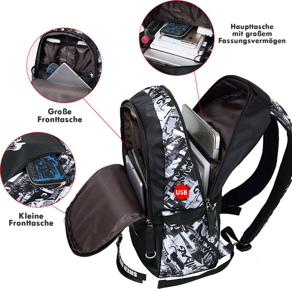 Schulrucksack Jungen Teenager Nylon Groß Schultaschen Produktbild 2