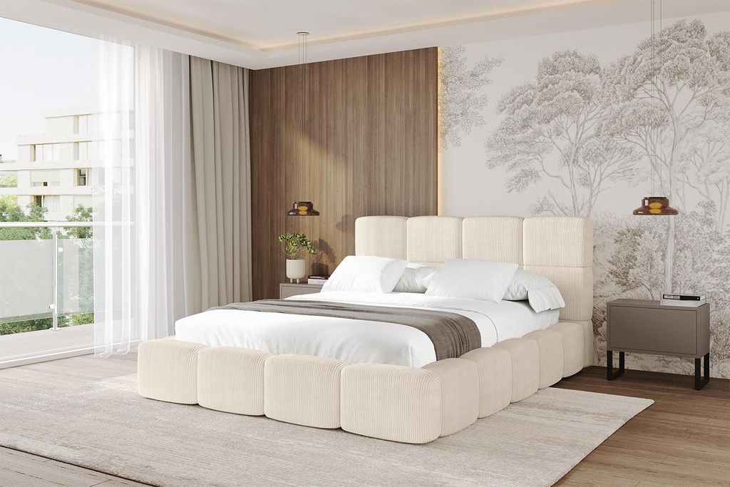 ALTDECOR Polsterbett mit Bettkasten - NATA 180x200 Beige, Bett mit Kopfteil, Boxbett ohne Matratze, Doppelbett mit Stauraum