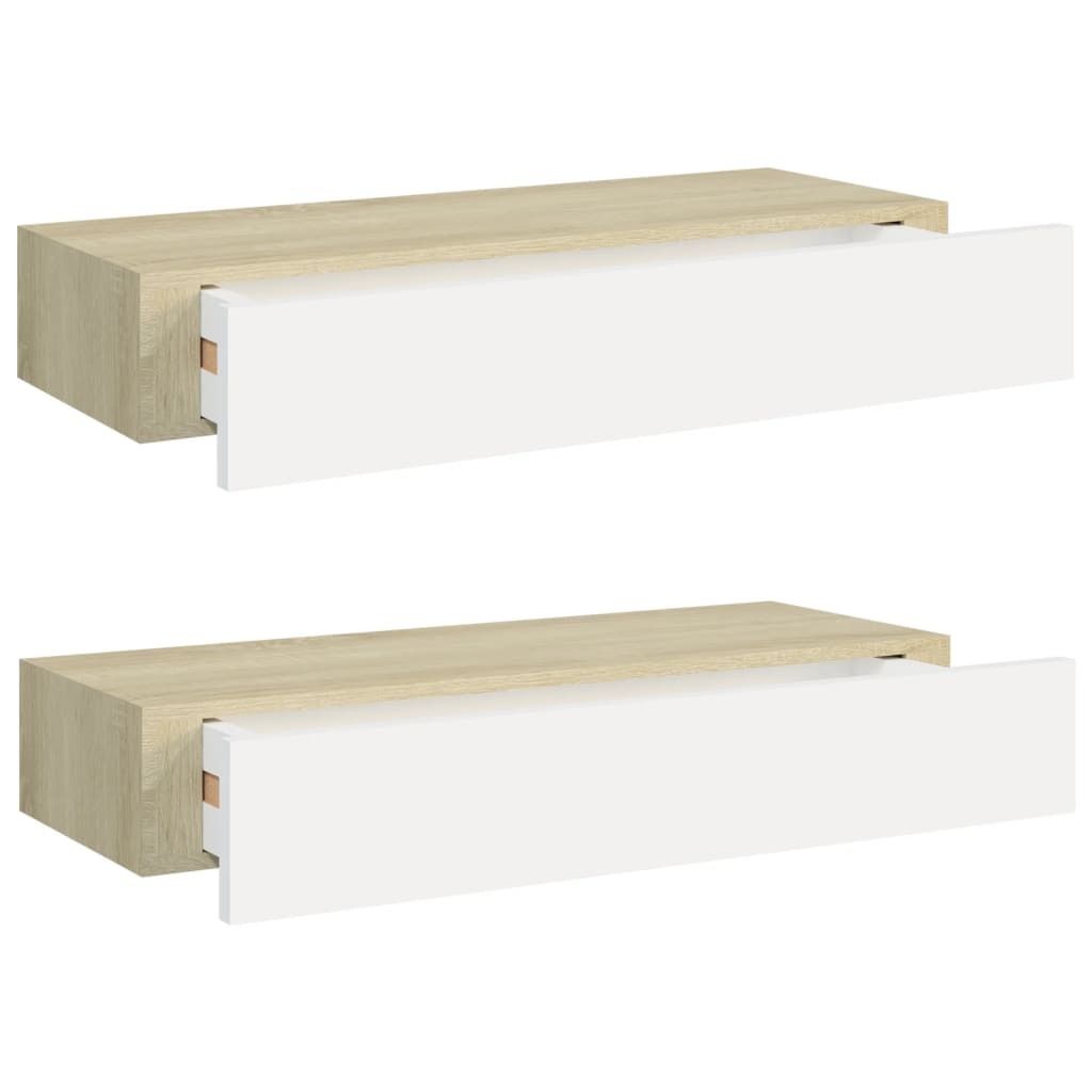Wandschubladenregale 2 Stk. Eiche und Weiß 60x23,5x10cm MDF