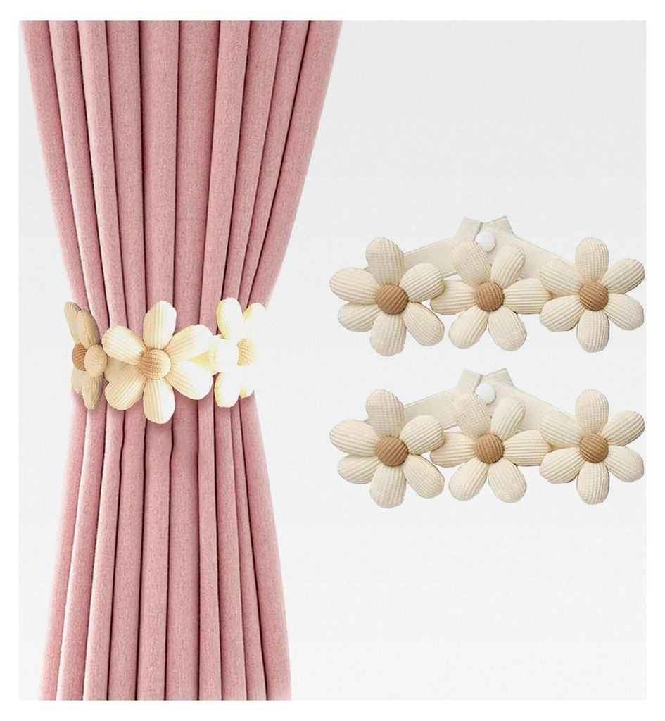 Raffhalter für Vorhänge mit Blumendesign, 2 Stück, elastisch und einstellbar, 45 cm, geeignet für Vorhänge, Duschvorhänge und Tüllvorhänge ...