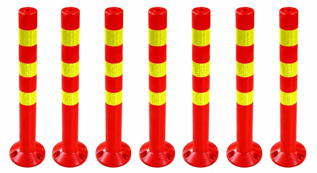 7er Pack Absperrpfosten Kunststoff - 72,5cm reflektierend Absperrung für Lagerhalle, Parkplatz mit Standfuß - Befestigung mit Schrauben Absperrs...