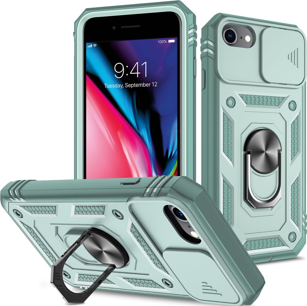 iPhone 8 Plus Hülle, Schiebe Kamera Schutz Robust Stoßfest Schutzhülle mit Ringhalterung Ständer Kartenhalter für iPhone 8 Plus / 7 Plus / 6s ...