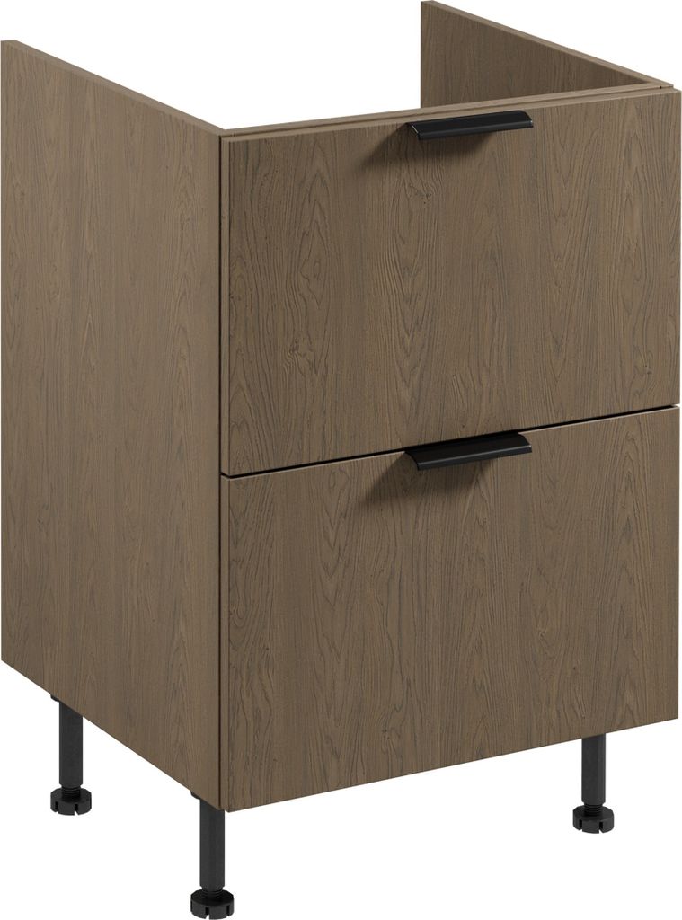 Spülenunterschrank 60 cm mit 2 Schubladen Küchenblock Küchenschrank, Dunkle Eiche