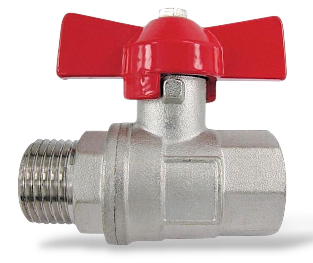 Kugelhahn Messing roter Flügelgriff Innen- x Außengewinde IG x AG 1/2 Zoll