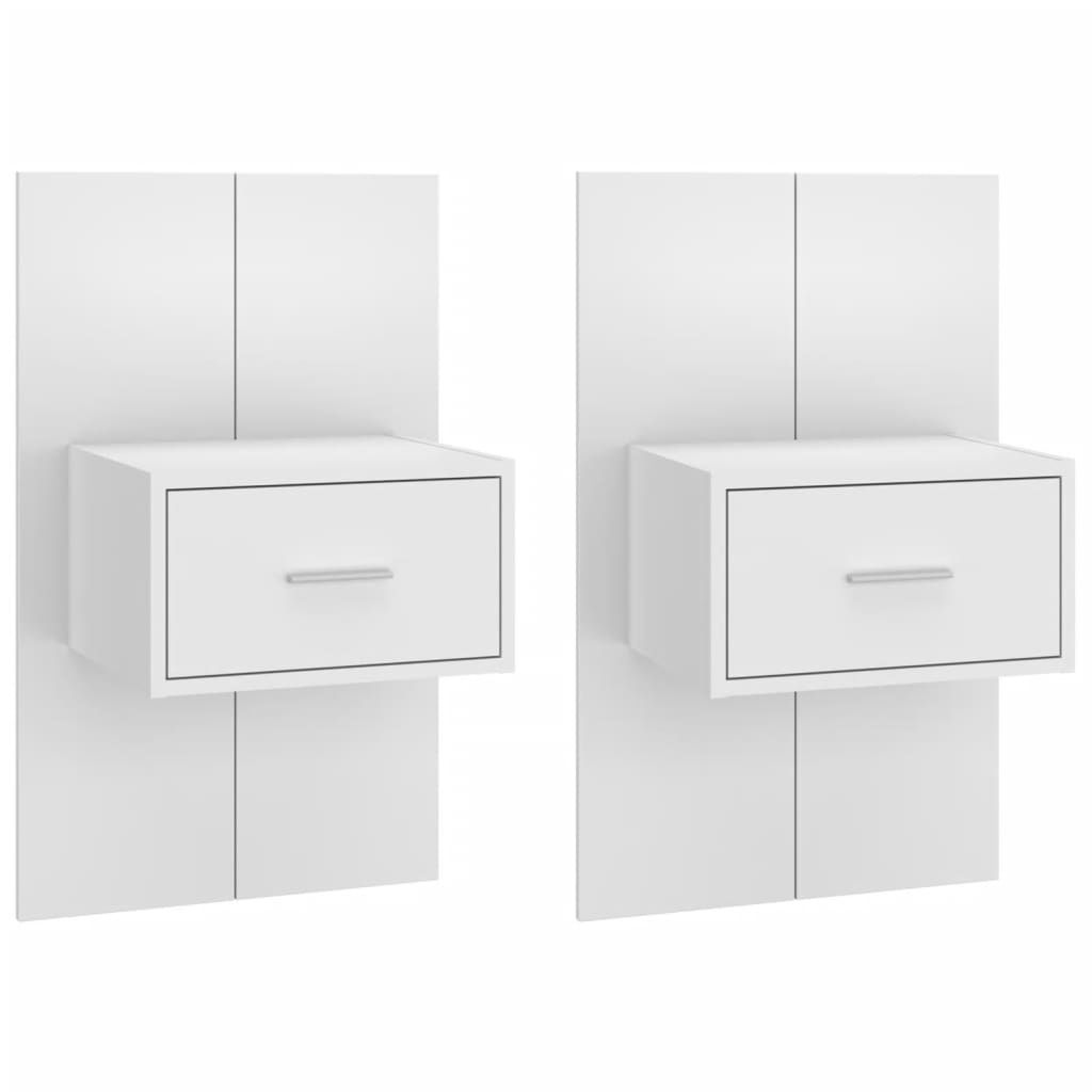 2er Set Nachttisch Weiß Wandmontage mit Schublade 48,5x32,5x80 cm