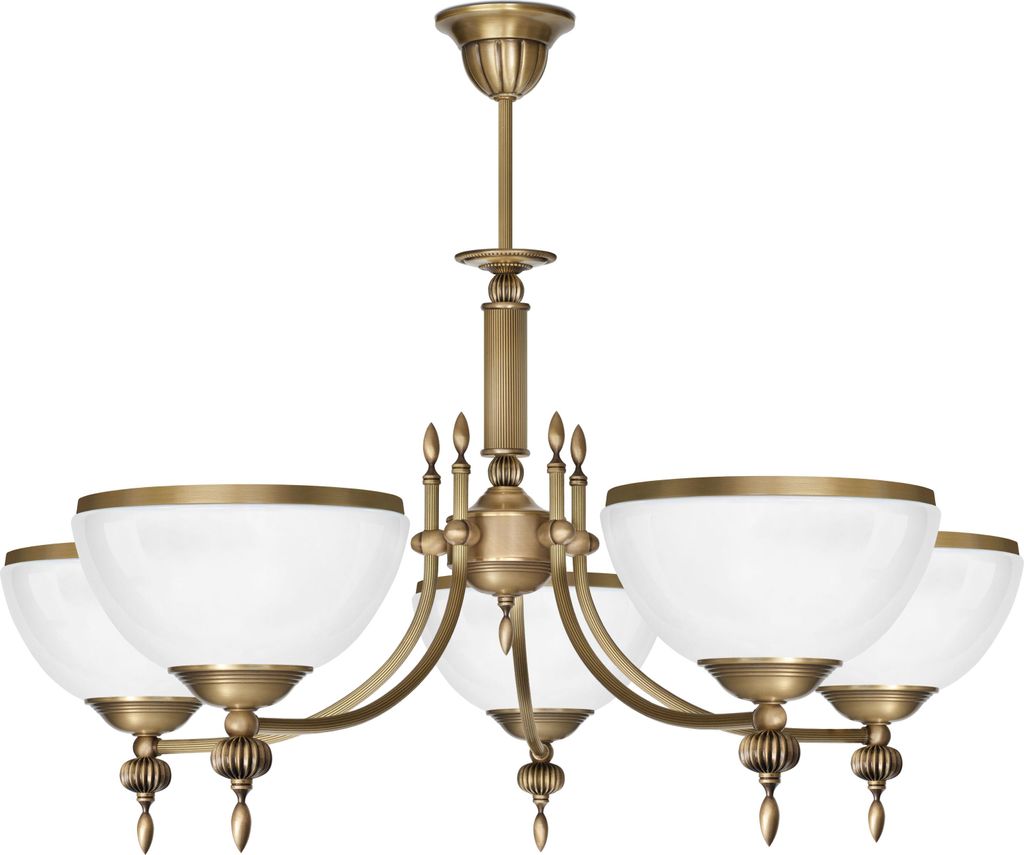 Kronleuchter Messing Goldpatina Hochglanz-Glasschirm weiß glänzend Ø69x57cm 5xE27 300W Esszimmer Wohnzimmer klassisch elegant höhenverstellbar ...