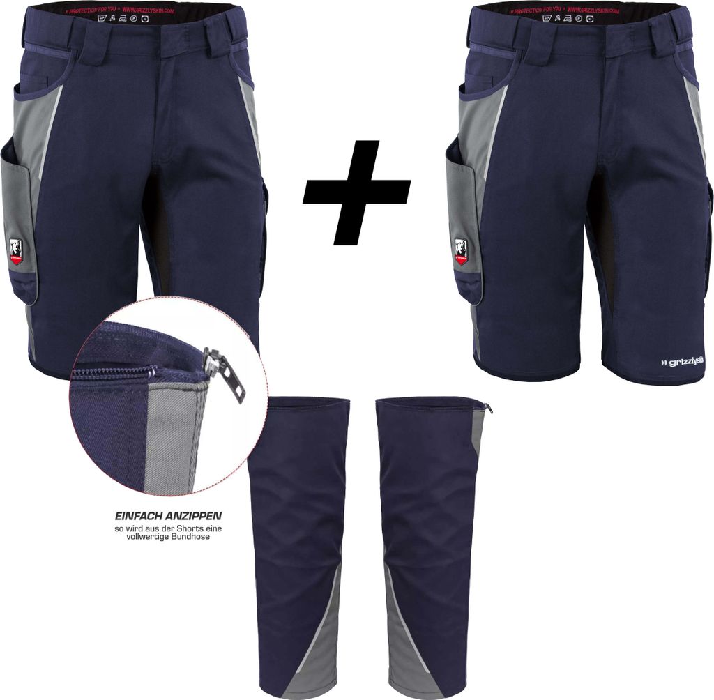 Qualitex kurze Arbeitshose - Moderne kurze Arbeitshose - 2x Herren Shorts IRON + Beinverlängerung - in Farbe: marine/grau - Herren: 76