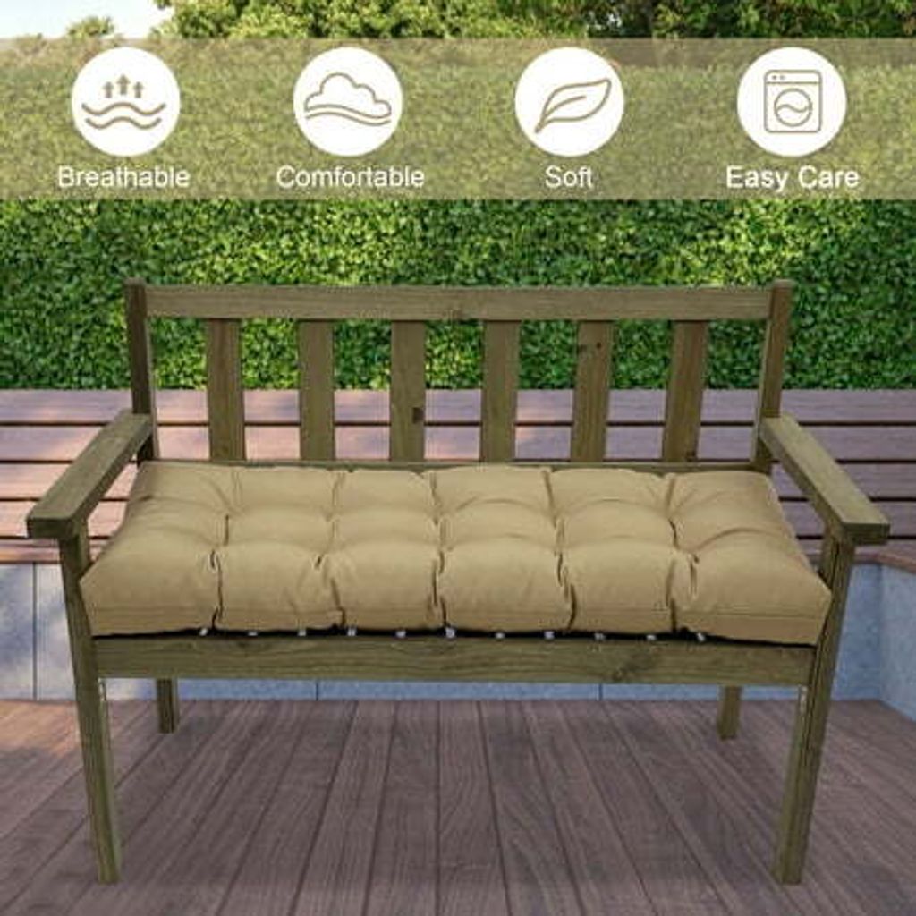 Wasserdichte Sitzkissen für Gartenbänke,130x50cm Polster Auflage Bankkissen Sitzauflage für Terrassenbänke, Gartenmöbel,Veranda,Korbsofa,Khaki