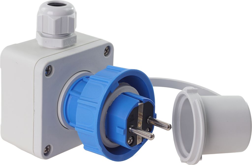 Wandstecker gerade 16A 230V IP68 2P+PE wasserdicht Produktbild 