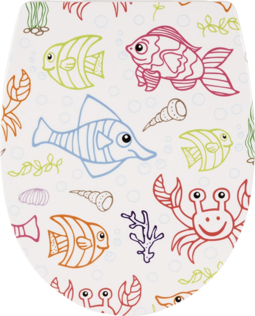 SITZPLATZ WC-Sitz mit Absenkautomatik, Nachbildung Happy Fishes, Thermoplast Toilettensitz, Top-Fix Befestigung von oben, abnehmbar, WC-Deckel, o...