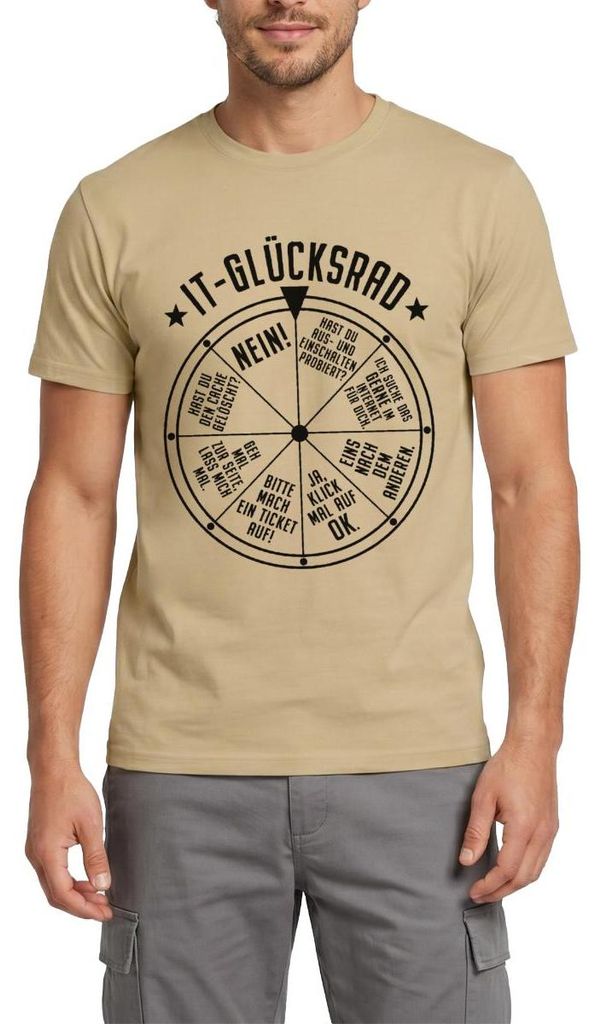 Spreadshirt IT-Glücksrad Helpdesk Büro Humor Männer T-Shirt, M, Sandbeige