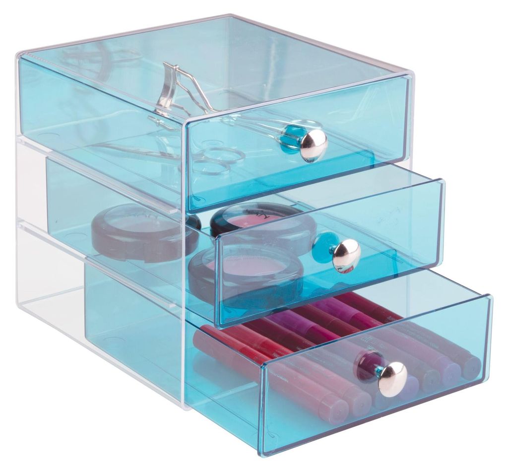 iDesign Schubladenbox | Kosmetikbox mit 3 Schubladen zum Sortieren von Make-up, Schmuck etc. | Schubladenorganizer für Büro- und Bastelbedarf | K...